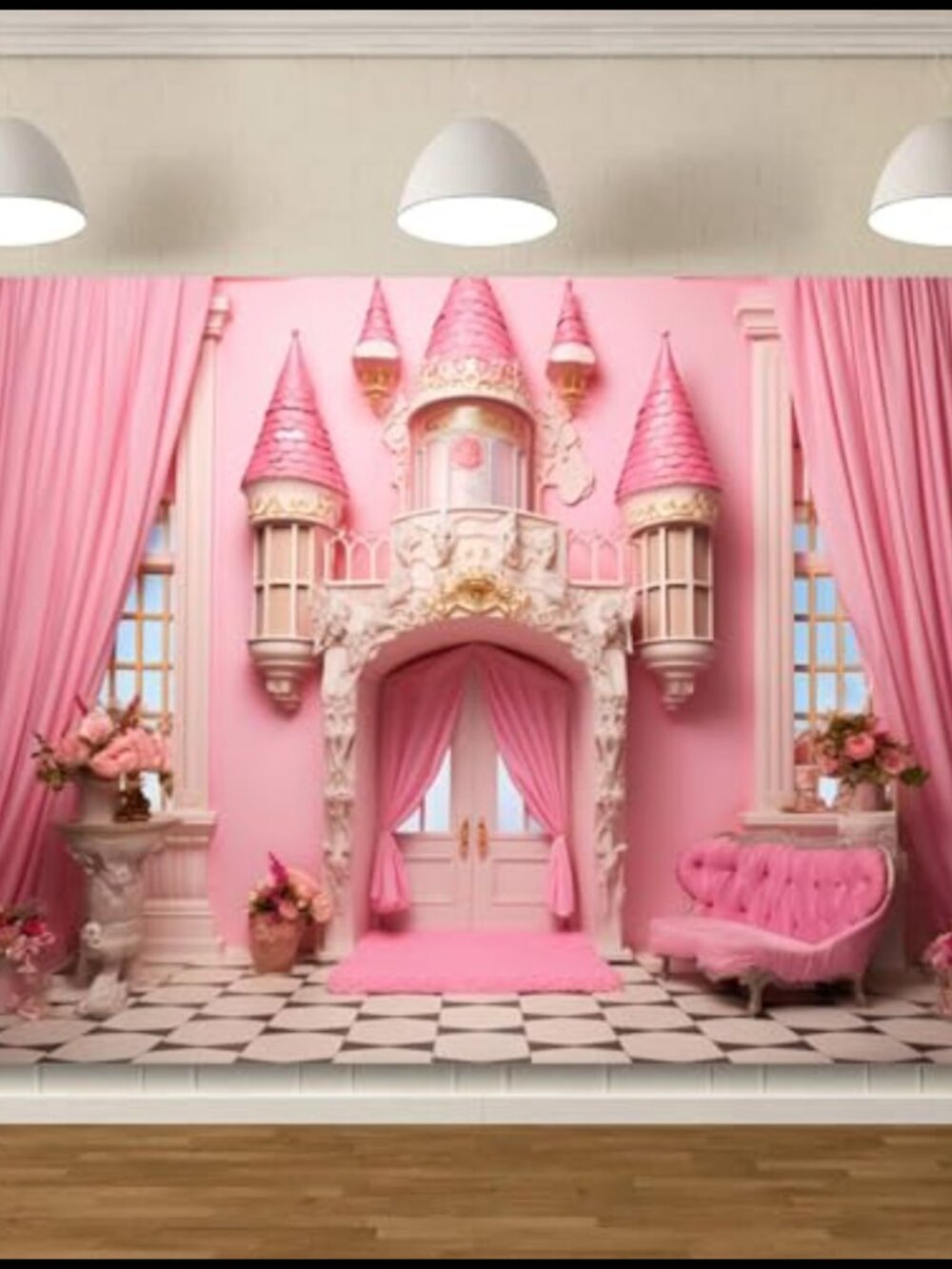 Vinyl Photo Backdrop 5x3ft Pink Princess Castle Studio Background
